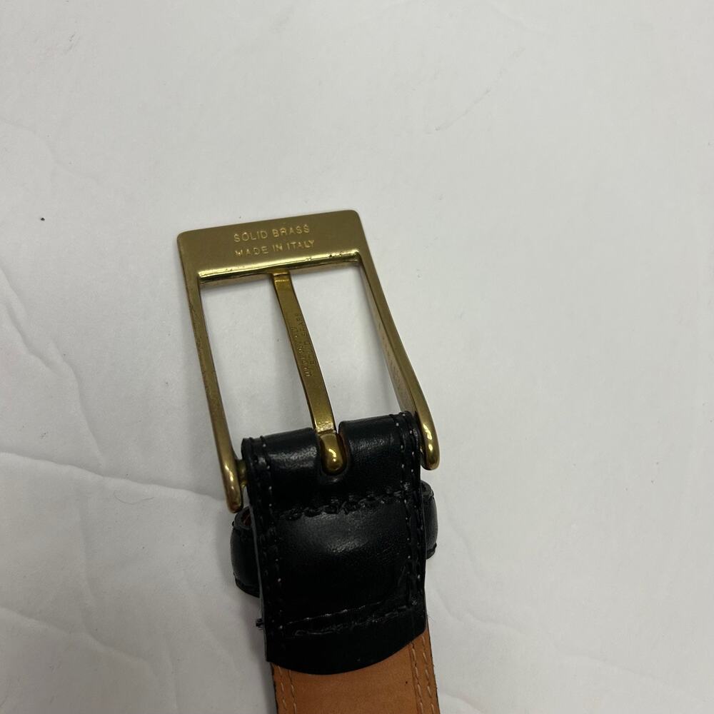 Men's Black Leather Dress Belt Brass Buckle‎ Italy 43.75"